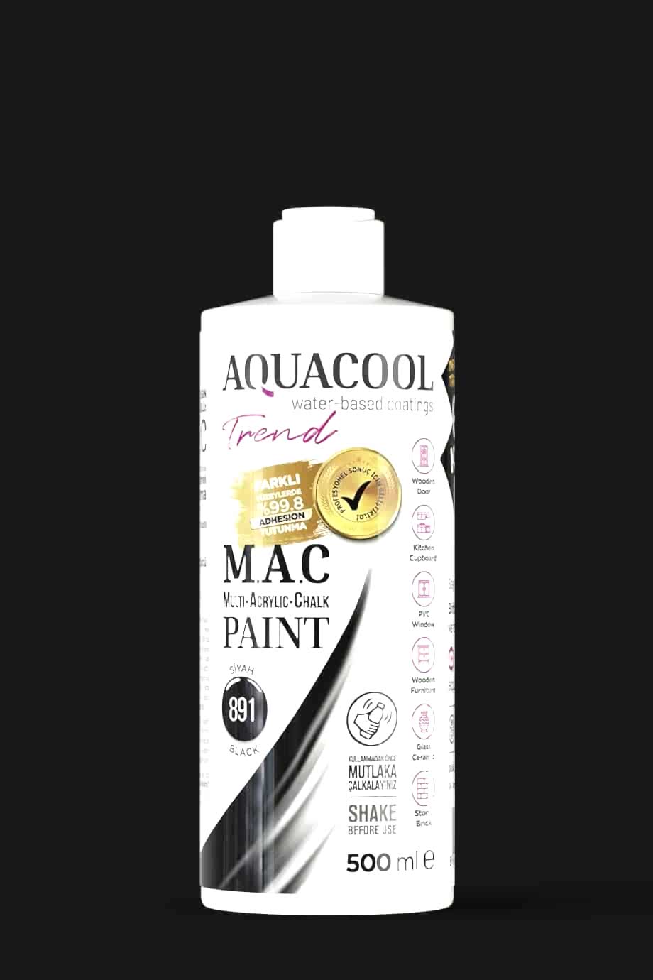 Antrasit Gri 500ml - Aquacool Trend Akrilik Boya 881 